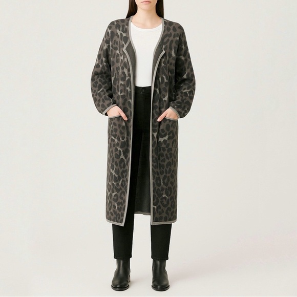 MOUSSY Snow Leopard Print Duster Cardigan Sweater - Picture 1 of 10